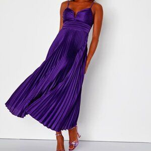 Lulus Fabulous Perfection Purple Satin Pleated Midi Dress - Size XS
